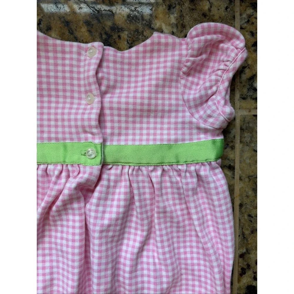 Ralph Lauren Pink White Gingham Check Preppy Bow Bodysuit Romper Baby Girl 3M